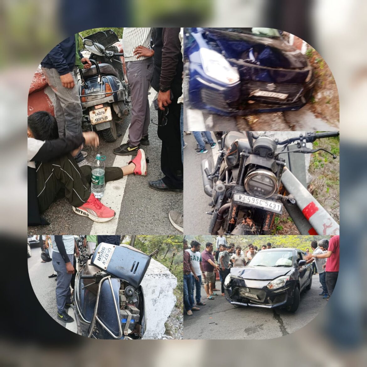 मसूरी-देहरादून मार्ग पर भीषण सड़क हादसा, कार ने मारी स्कूटी और बाइक को टक्कर — चार घायल, आरोपी फरार
