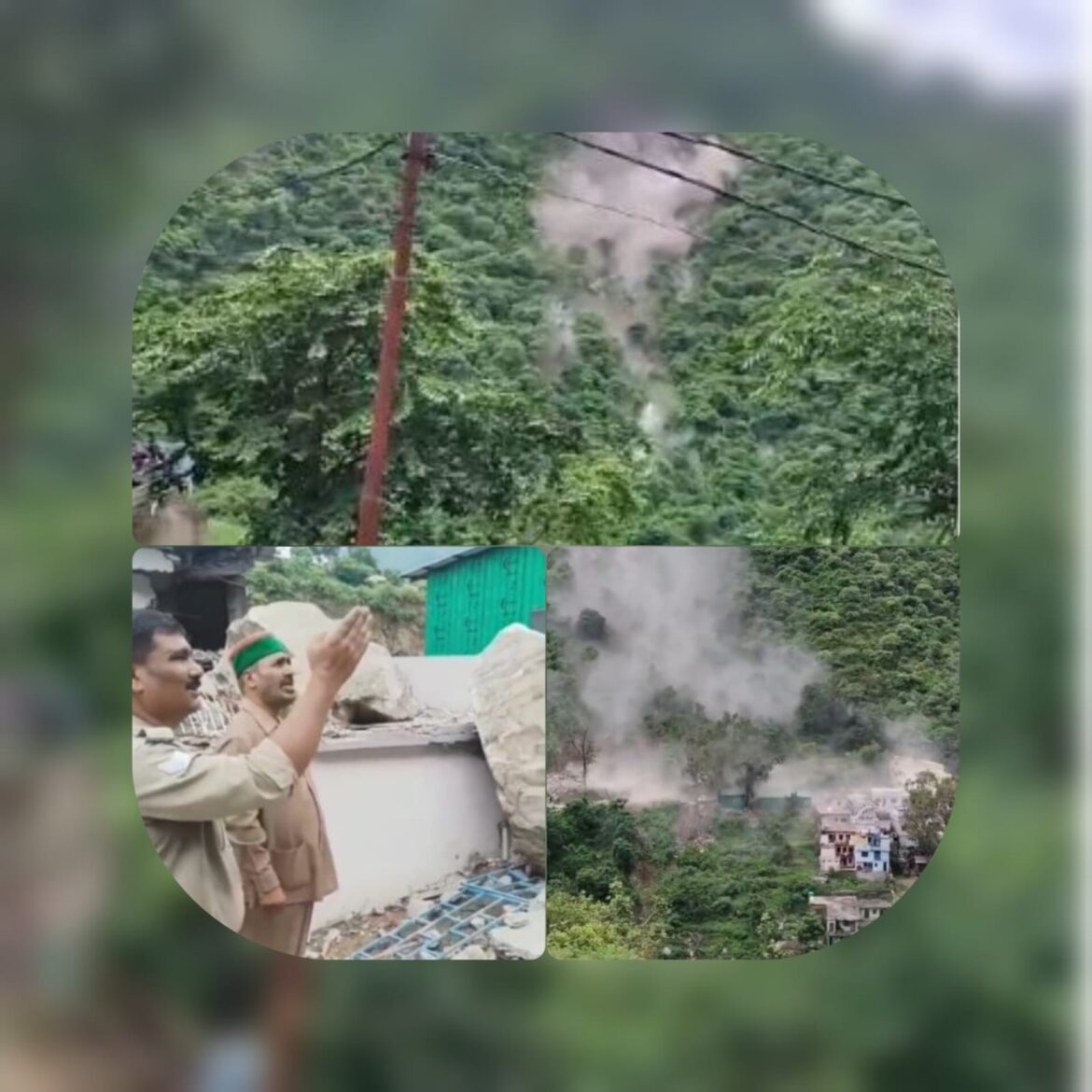 देवप्रयाग में नरसिंहाचल पर्वत पर भारी भूस्खलन, दो भवन क्षतिग्रस्त, पिता-पुत्र घायल, तीन वाहन चपेट में