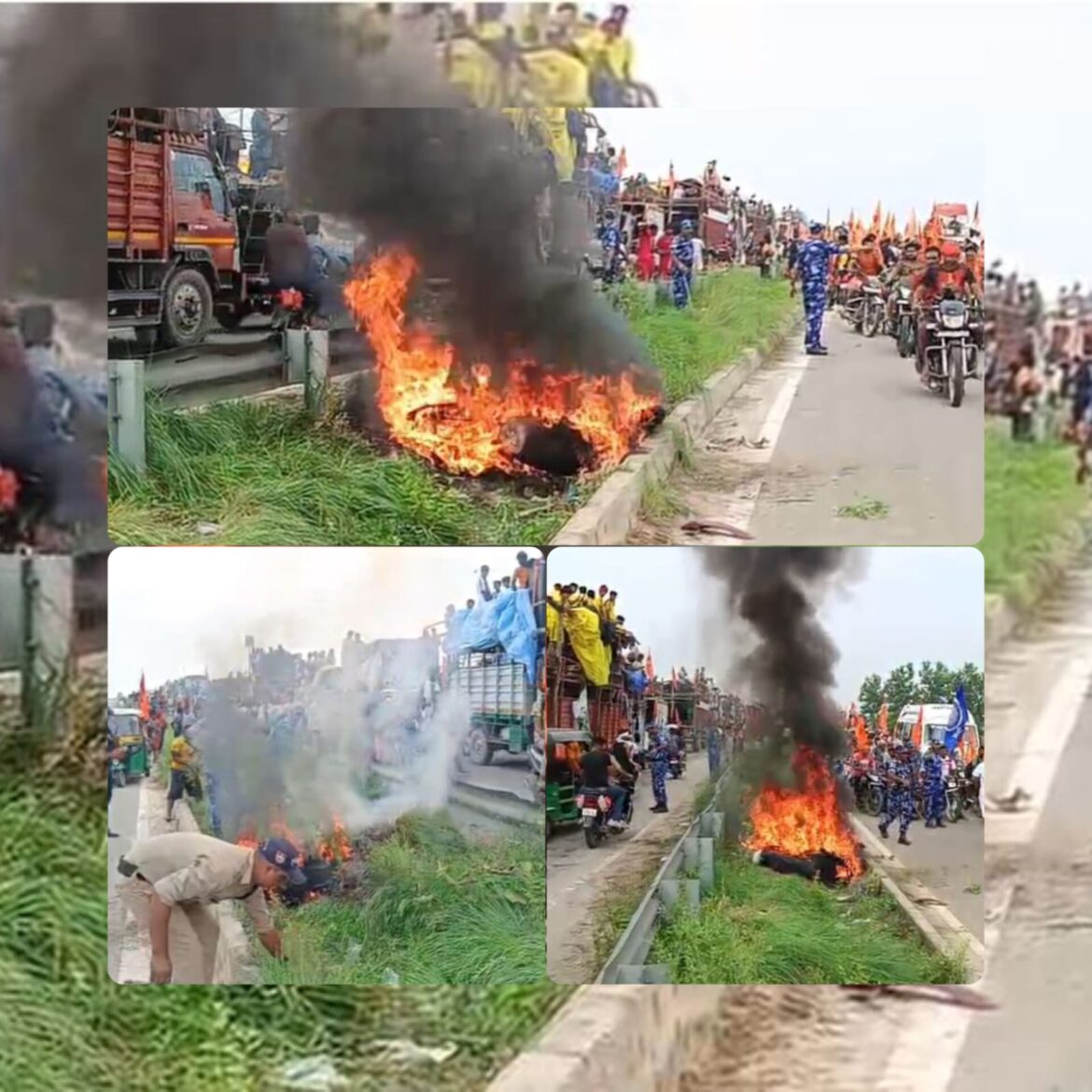 नगलाइमरती के पास कांवड़िए की बाइक बनी आग का गोला, मौके पर मची अफरातफरी