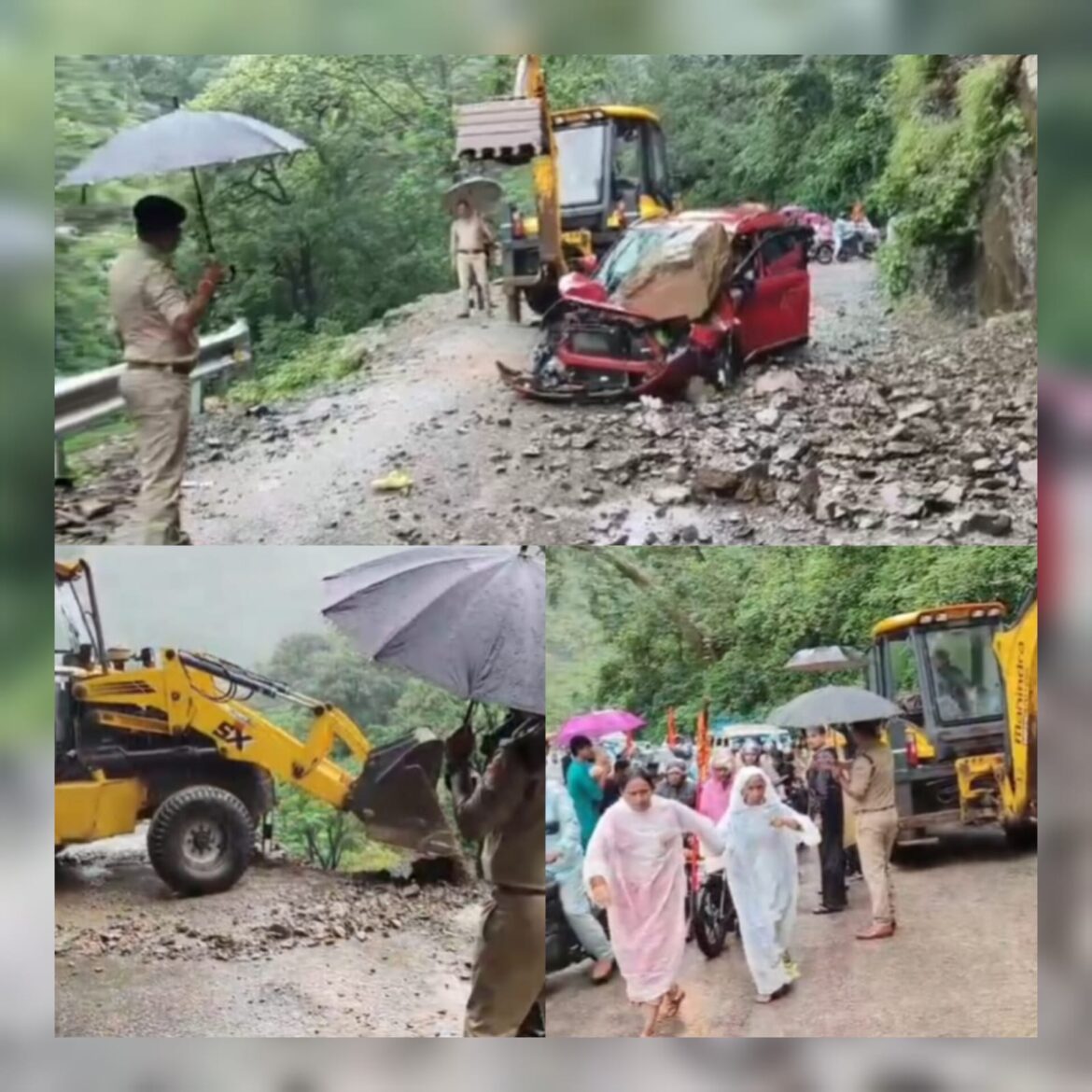 नीलकंठ मार्ग पर बड़ा हादसा टला: काली कुंड के पास पहाड़ी से गिरा बोल्डर, चलती कार क्षतिग्रस्त