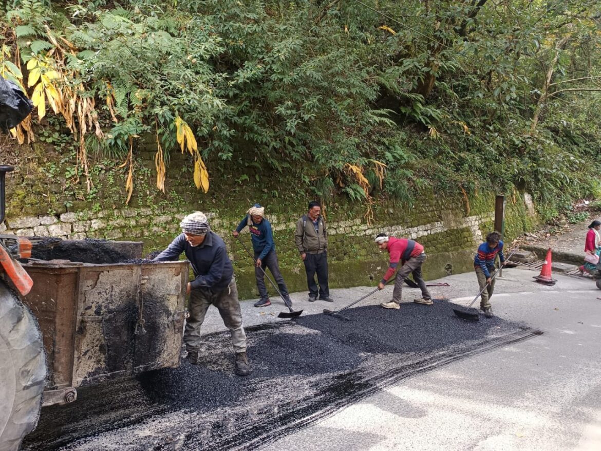 राष्ट्रपति दौरे से पहले नैनीताल में सड़कों का सौंदर्यकरण तेज, राजभवन मार्ग पर पिचिंग कार्य जारी