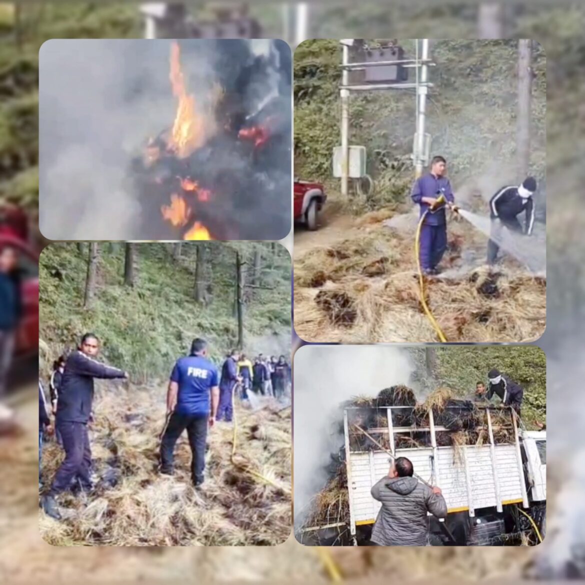 लोहाघाट में सूखी घास से लदे ट्रक में लगी आग, चालक की सूझबूझ से टली बड़ी दुर्घटना