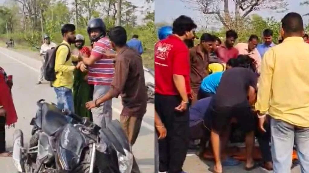 कंटेनर को ओवरटेक करते समय बाइक हादसा, युवक गंभीर