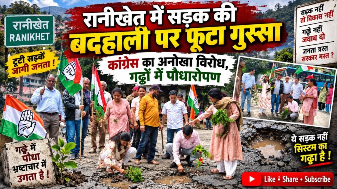 रानीखेत में बदहाल सड़क के विरोध में कांग्रेस का अनोखा प्रदर्शन