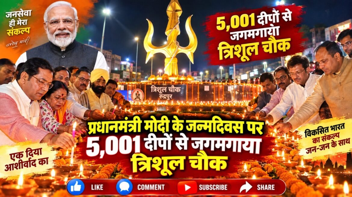 प्रधानमंत्री मोदी के जन्मदिवस पर 5,001 दीपों से जगमगाया त्रिशूल चौक