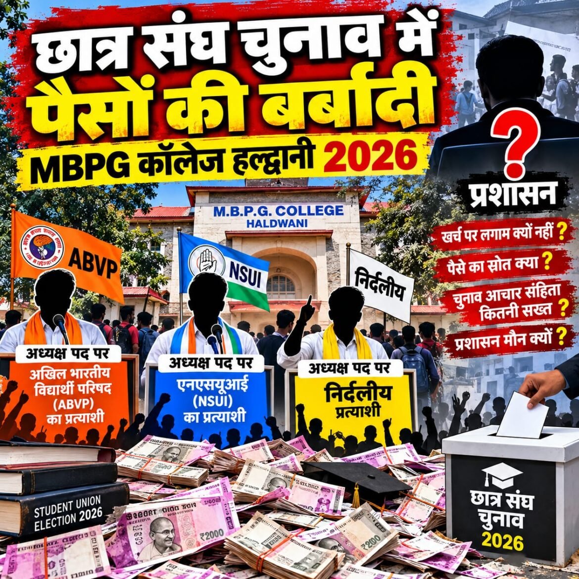 एमबीपीजी कॉलेज छात्रसंघ चुनाव में बढ़ा चुनावी खर्च का मुद्दा, बड़े आयोजनों से गरमाया माहौल