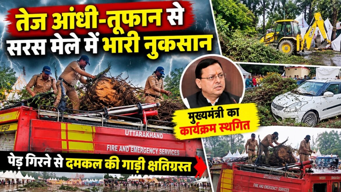 तेज आंधी-तूफान से सरस मेले में भारी नुकसान, पेड़ गिरने से दमकल की गाड़ी क्षतिग्रस्त, मुख्यमंत्री का कार्यक्रम स्थगित