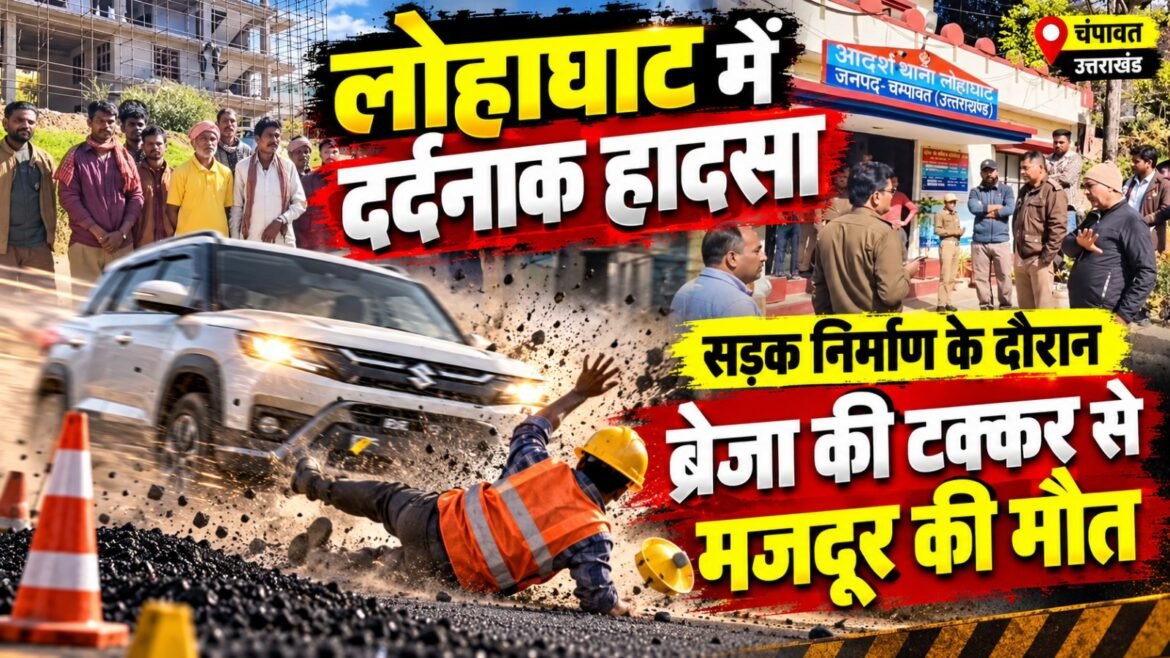 लोहाघाट में सड़क निर्माण कार्य के दौरान दर्दनाक हादसा, ब्रेजा कार की टक्कर से मजदूर की मौत