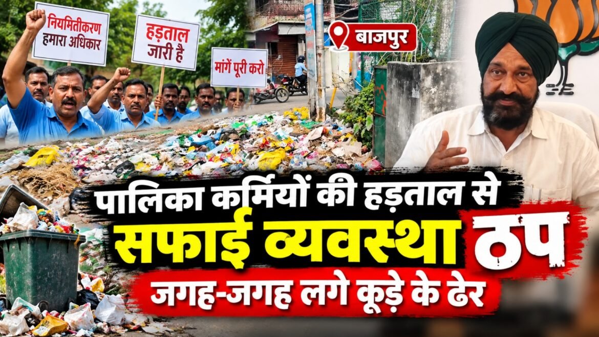 बाजपुर में पालिका कर्मियों की हड़ताल से सफाई व्यवस्था ठप, जगह-जगह लगे कूड़े के ढेर